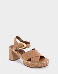 Comfortable Women's Platform Sandals in Tan Burnished Leather