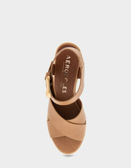 Comfortable Women's Platform Sandals in Tan Burnished Leather