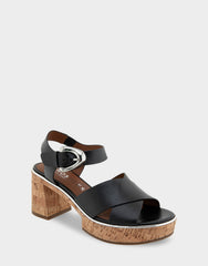 Comfortable Women's Platform Sandals in Black Burnished Leather