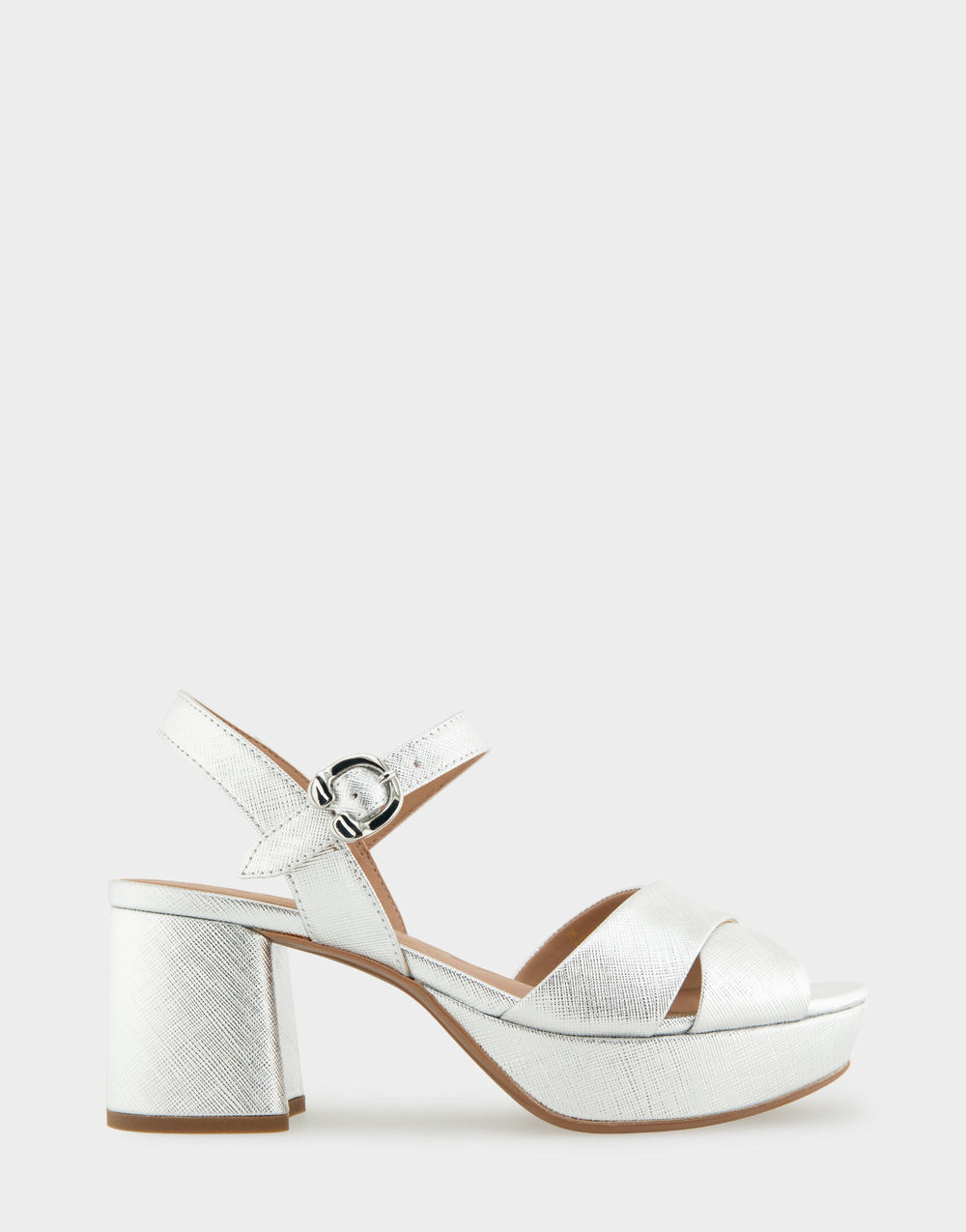 Comfortable Women's Platform Sandals in Silver Metallic Textured Faux Leather