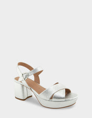 Comfortable Women's Platform Sandals in Silver Metallic Textured Faux Leather