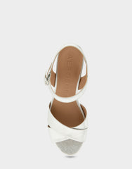 Comfortable Women's Platform Sandals in Silver Metallic Textured Faux Leather