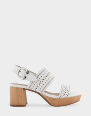 Comfortable Women's Platform Sandals in White Perf Faux Leather Faux Leather