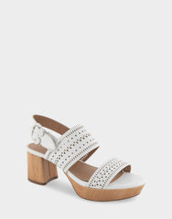 Comfortable Women's Platform Sandals in White Perf Faux Leather Faux Leather