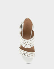 Comfortable Women's Platform Sandals in White Perf Faux Leather Faux Leather