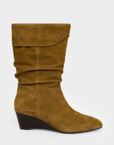 Comfortable Women's Mid Calf Boot In Brown Suede