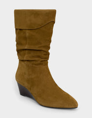 Comfortable Women's Mid Calf Boot In Brown Suede