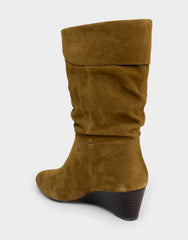Comfortable Women's Mid Calf Boot In Brown Suede