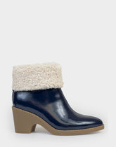 Comfortable Women's Wedge Bootie In Navy Patent Faux Leather