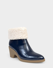 Comfortable Women's Wedge Bootie In Navy Patent Faux Leather