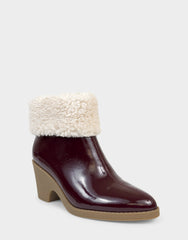 Comfortable Women's Wedge Bootie In Burgundy Patent Faux Leather