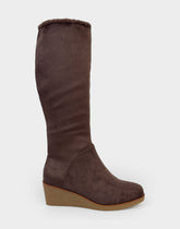 Comfortable Women's Wedge Boot In Brown Faux Suede