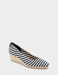 Comfortable Women's Wedge Heels in Eggnog/navy Stripe Textured Fabric Knit Fabric