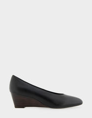 Comfortable Women's Wedge Heels in Black Leather