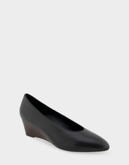 Comfortable Women's Wedge Heels in Black Leather