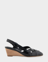 Comfortable Women's Wedge Heels in Black Burnished Leather