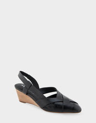 Comfortable Women's Wedge Heels in Black Burnished Leather