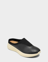 Comfortable Women's Mule in Black Faux Leather/neoprene