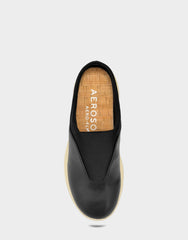 Comfortable Women's Mule in Black Faux Leather/neoprene