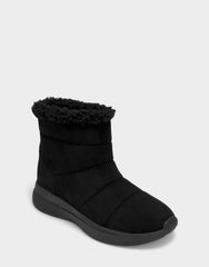 Comfortable Women's Pull On Bootie In Black Faux Suede