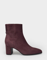 Comfortable Women's Mid Block Heel Bootie In Burgundy Suede