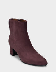 Comfortable Women's Mid Block Heel Bootie In Burgundy Suede