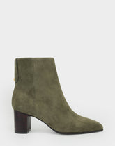 Comfortable Women's Mid Block Heel Bootie In Green Suede