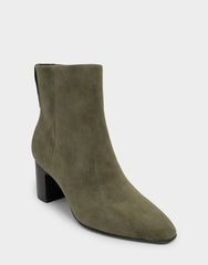 Comfortable Women's Mid Block Heel Bootie In Green Suede
