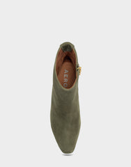 Comfortable Women's Mid Block Heel Bootie In Green Suede