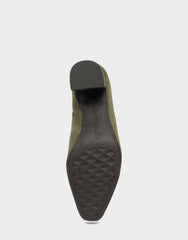 Comfortable Women's Mid Block Heel Bootie In Green Suede