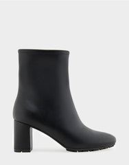 Comfortable Women's Mid Block Heel Bootie In Black Faux Leather