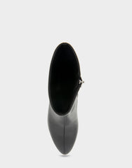 Comfortable Women's Mid Block Heel Bootie In Black Faux Leather