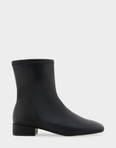 Comfortable Women's Low Block Heel Bootie In Black Faux Leather