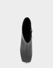 Comfortable Women's Low Block Heel Bootie In Black Faux Leather