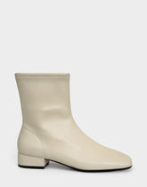 Comfortable Women's Low Block Heel Bootie In Beige Faux Leather