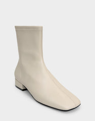 Comfortable Women's Low Block Heel Bootie In Beige Faux Leather