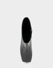 Comfortable Women's Low Block Heel Bootie In Black Patent Faux Leather