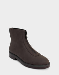 Comfortable Women's Low Block Heel Bootie In Brown Faux Nubuck