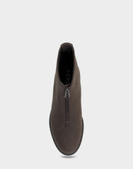 Comfortable Women's Low Block Heel Bootie In Brown Faux Nubuck