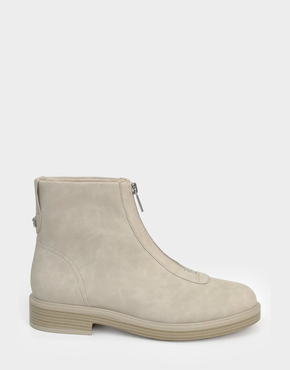 Comfortable Women's Low Block Heel Bootie In Beige Faux Nubuck