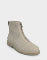 Comfortable Women's Low Block Heel Bootie In Beige Faux Nubuck