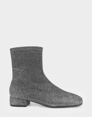 Comfortable Women's Low Block Heel Bootie In Gunmetal Fabric