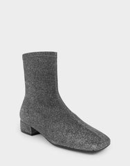 Comfortable Women's Low Block Heel Bootie In Gunmetal Fabric