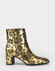 Comfortable Women's Mid Block Heel Bootie In Animal Print Faux Leather