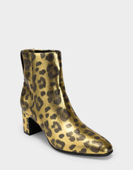 Comfortable Women's Mid Block Heel Bootie In Animal Print Faux Leather