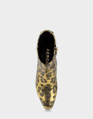 Comfortable Women's Mid Block Heel Bootie In Animal Print Faux Leather