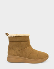 Comfortable Women's Pull On Bootie In Brown Faux Suede