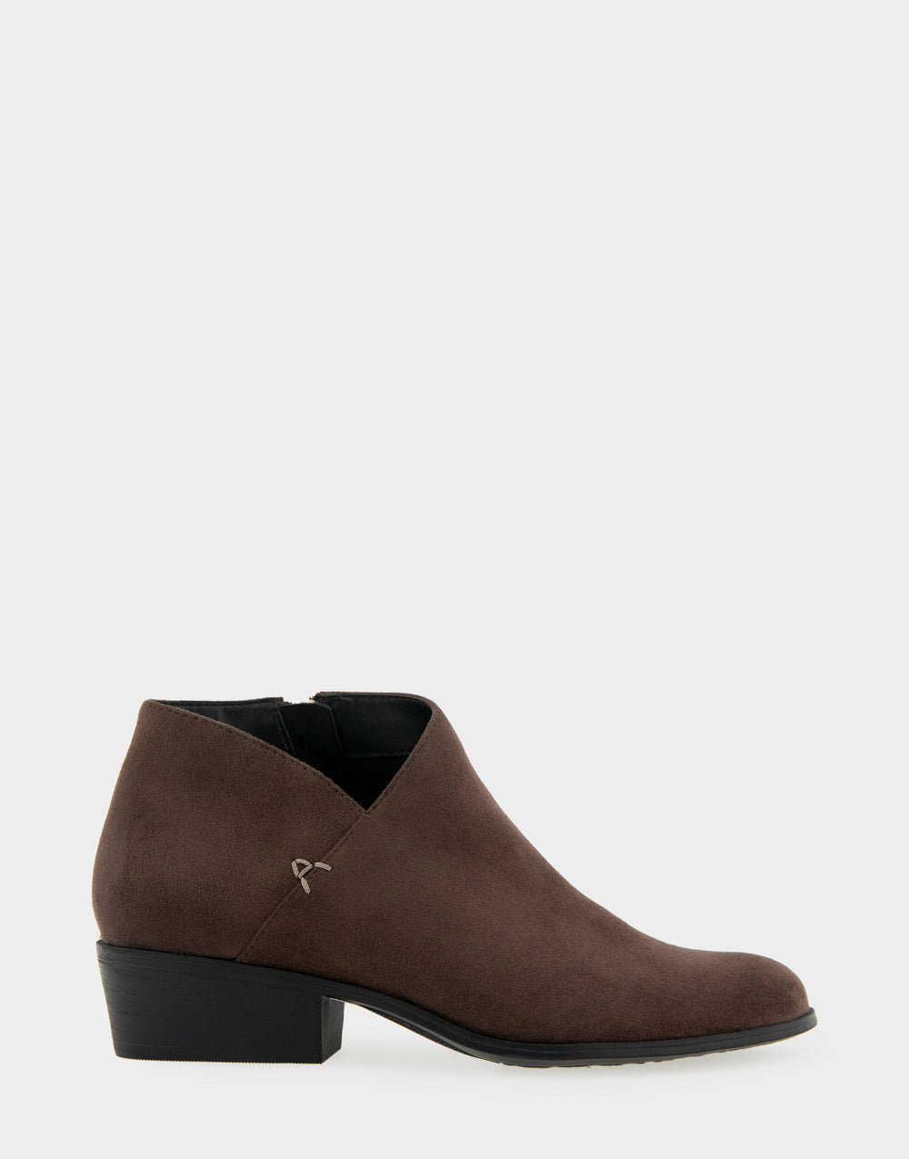 Comfortable Women's Asymmetrical Envelope Low Bootie in Java Faux Suede