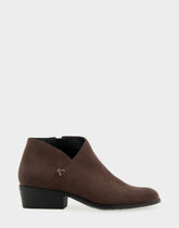 Comfortable Women's Asymmetrical Envelope Low Bootie in Java Faux Suede