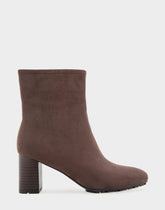 Comfortable Women's Mid Block Heel Bootie In Brown Faux Suede